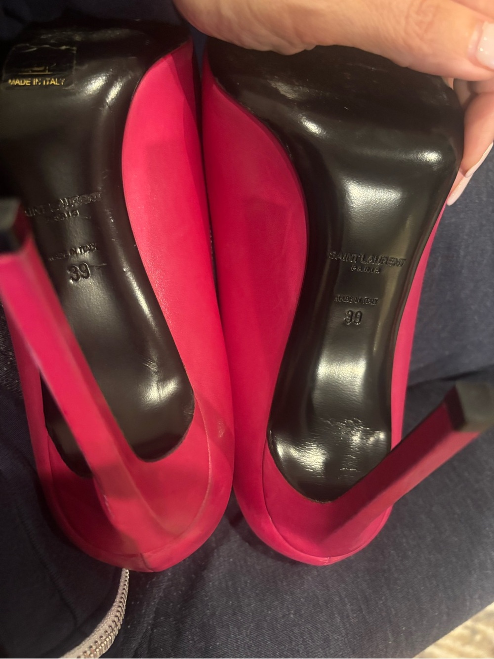 Saint Laurent Hot Pink Pointed Leather Heels - Picture 2 of 2
